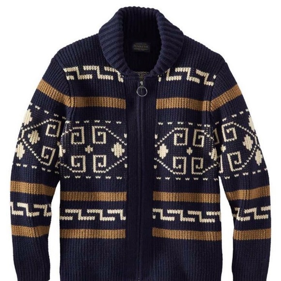 Pendleton Men's Zip Up Sweater - Navy, Cream, and Brown